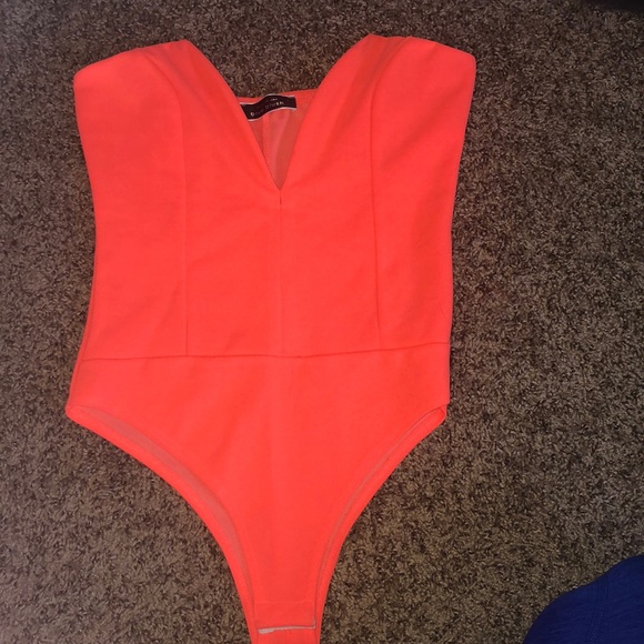Blue Blush Tops - Strapless Neon Coral Bodysuit